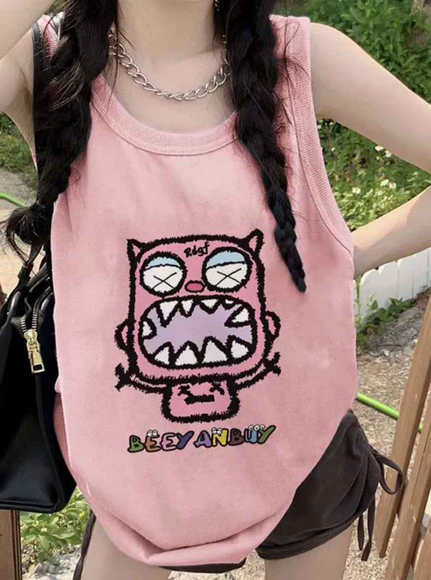 French chic pink small vest female summer outerwear vest sleeveless t-shirt small music festival wear jacket