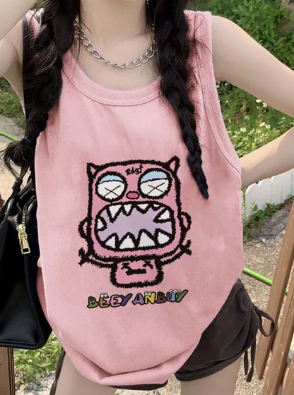 French chic pink small vest female summer outerwear vest sleeveless t-shirt small music festival wear jacket