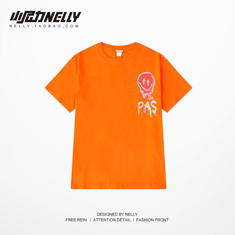 Oversize printed short-sleeved trendy men and women loose ins cotton T-shirt youth retro student couple tops T-shirt
