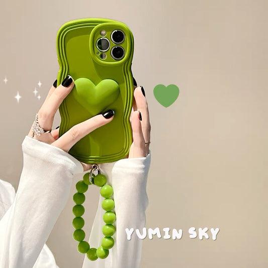 Ins girl green love is suitable for iPhone14promax Apple 13/12 mobile phone case 11 bracelet soft plus new 14Pro niche 13Pro matte 12Pro couple protection cover tide