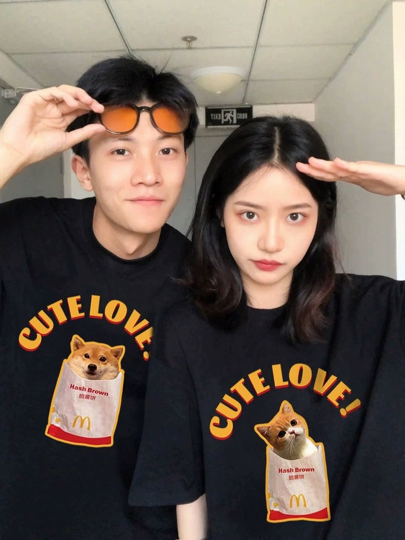 Different couple clothes summer clothes 2023 new niche high-end trendy brand special short-sleeved T-shirt suit disoo