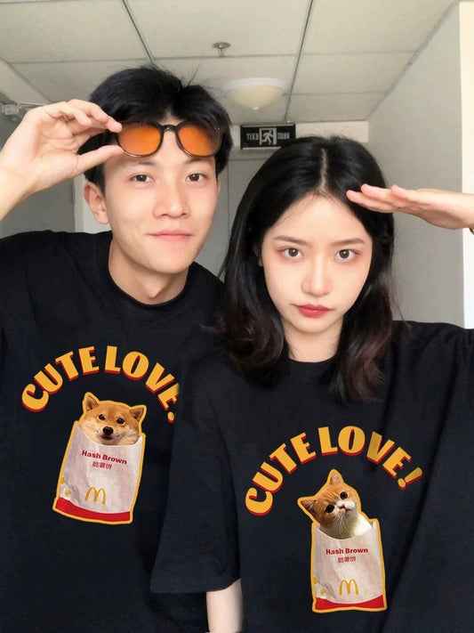 Different couple clothes summer clothes 2023 new niche high-end trendy brand special short-sleeved T-shirt suit disoo