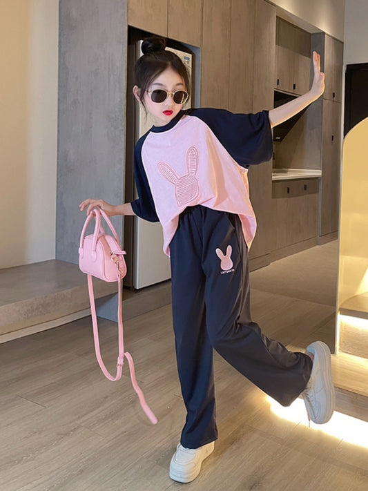 Girls summer suit 2023 new net red children's casual children's clothing female big boy foreign style sportswear short-sleeved summer suit