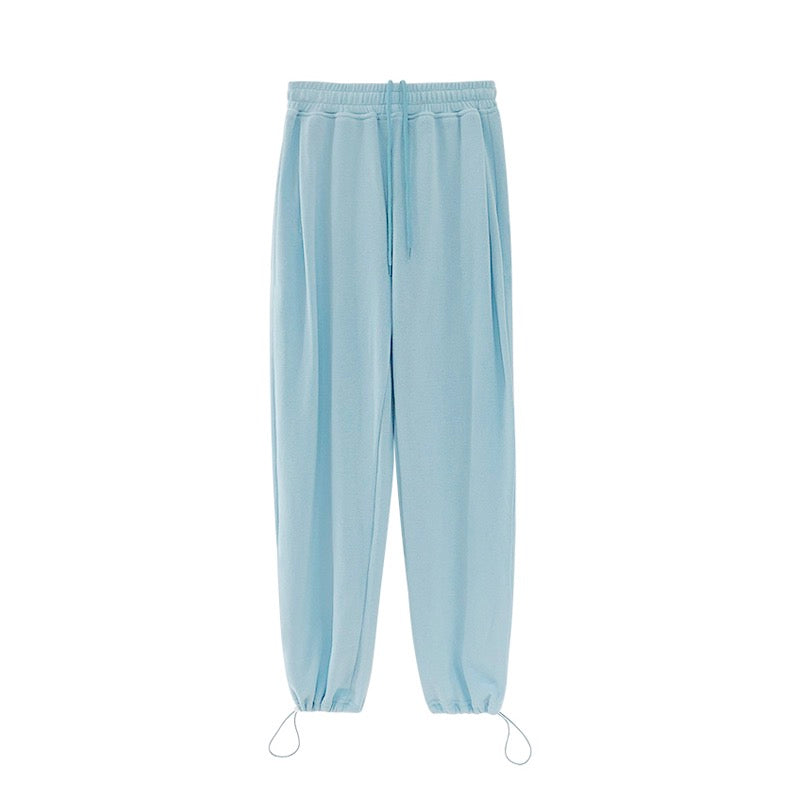 Spring and autumn baby blue sports pants women's high waist loose drawstring trousers casual slim straight leg pants trendy