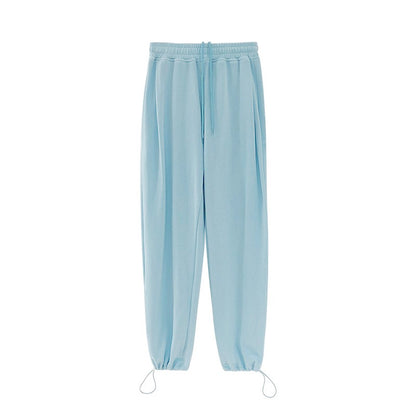 Spring and autumn baby blue sports pants women's high waist loose drawstring trousers casual slim straight leg pants trendy