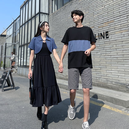 Couple wear summer dress high-end Hepburn style niche dress suit summer French retro two-piece skirt tide