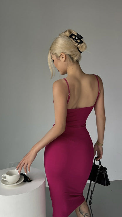 Iya Sexy Spice Girl Low Neck Suspender Dress Women's Summer New High Waist Slim Mid Length Package Hip Skirt