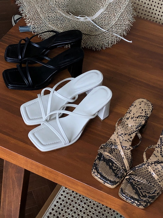 Sexy high-heeled sandals women's new thin strap open-toed thick-heeled word slippers women's summer outer wear temperament all-match sandals