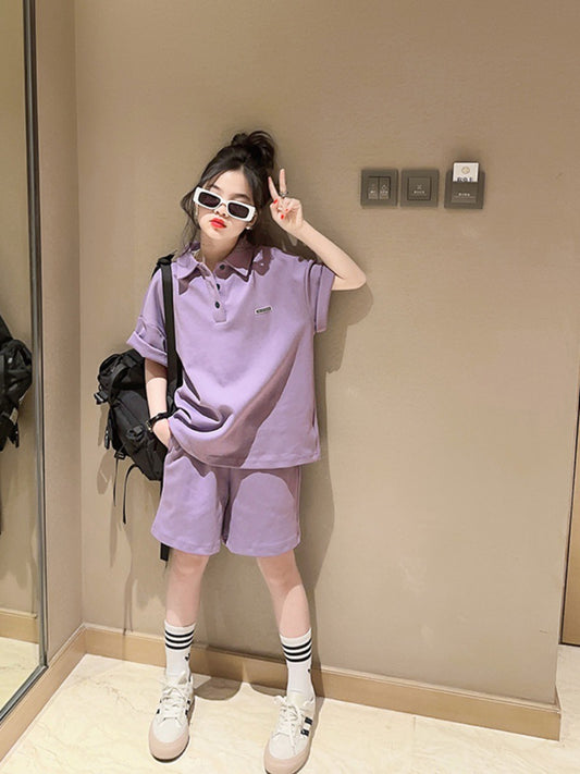 Girls summer suit 2023 new trendy children's casual children's clothing Korean fan girl's short-sleeved shorts two-piece set
