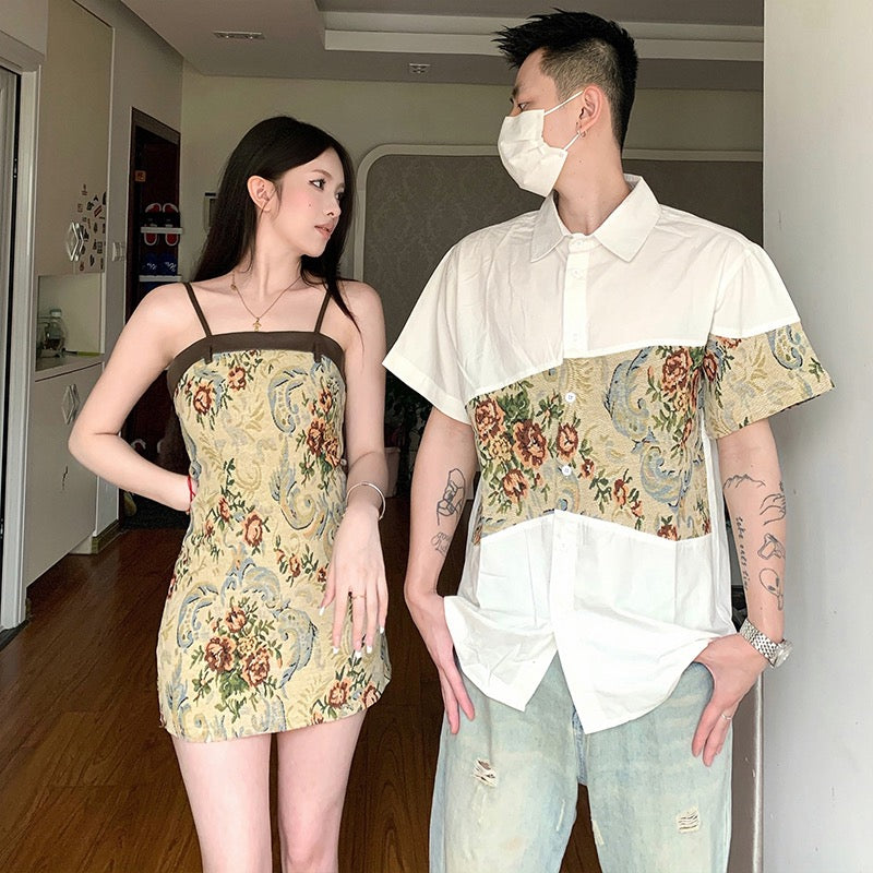 Different couple suits, your clothes, my skirts, 2023 new summer short-sleeved shirts, high-end super hot dresses