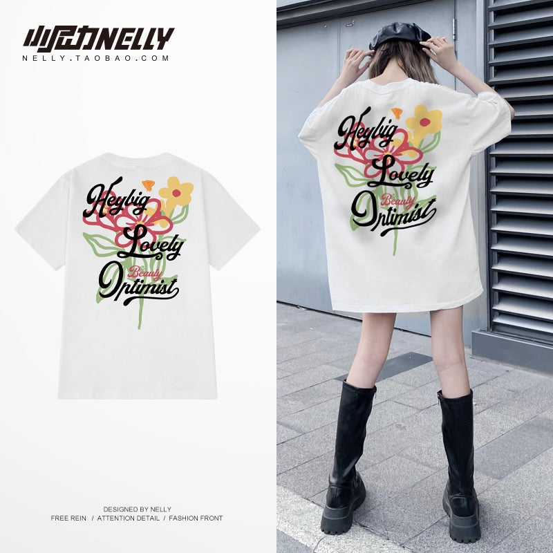 Graffiti oversize short-sleeved men's and women's trendy brand loose half-sleeved T-shirt summer ruffian handsome hip-hop top men's t-shirt