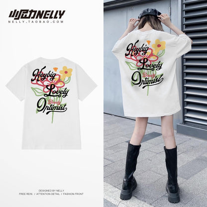 Graffiti oversize short-sleeved men's and women's trendy brand loose half-sleeved T-shirt summer ruffian handsome hip-hop top men's t-shirt