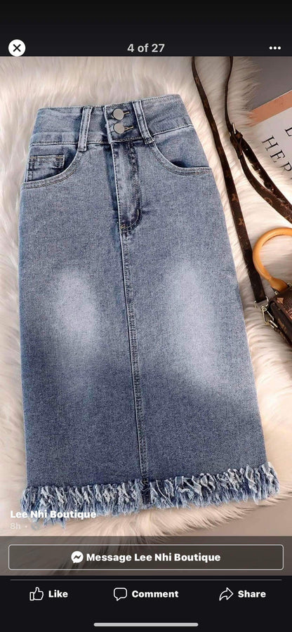 Denim skirt women's summer thin section new high waist over the knee mid-length small skirt slit bag hip skirt