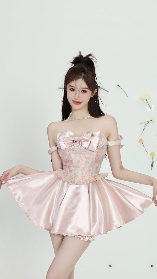 MOXI pink "Xiameng flower room" pink bow tutu dress dating fugitive princess dress