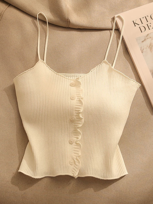 French chic white knitted camisole women's summer inner wear sexy self-cultivation bottoming short tube top top outer wear