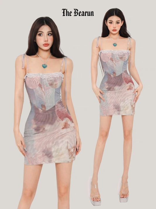Zhou Xiaoxiong show figure banquet suspender dress female summer 2023 new slim hot girl package hip skirt skirt