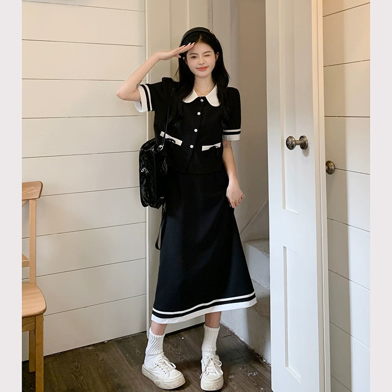 Large size women's clothing, small fragrant wind, casual skirt suit, women's summer fat MM covering meat, showing thinness, fatness and age reduction two-piece suit