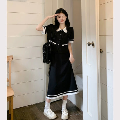 Large size women's clothing, small fragrant wind, casual skirt suit, women's summer fat MM covering meat, showing thinness, fatness and age reduction two-piece suit