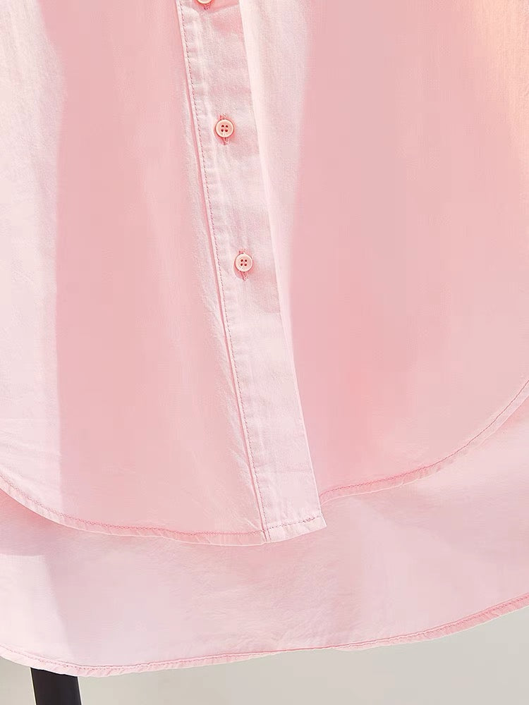 Pink embroidery literary long-sleeved cotton shirt women 2023 early autumn new Korean version loose casual shirt thin coat cardigan