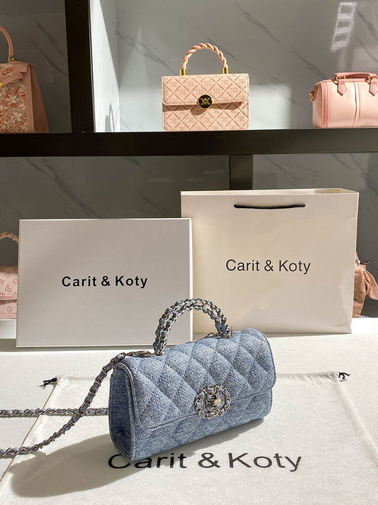 Carit Koty niche design denim handbag bag 2023 new small fragrant rhombus chain shoulder bag