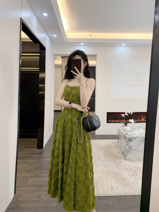 Leathercat sling dress women's summer 2023 new high-end French temperament waist slimming dress