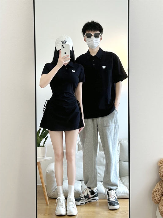 Couple wear summer short-sleeved t-shirt polo shirt a skirt a high-level sense niche summer your clothes my skirt college style