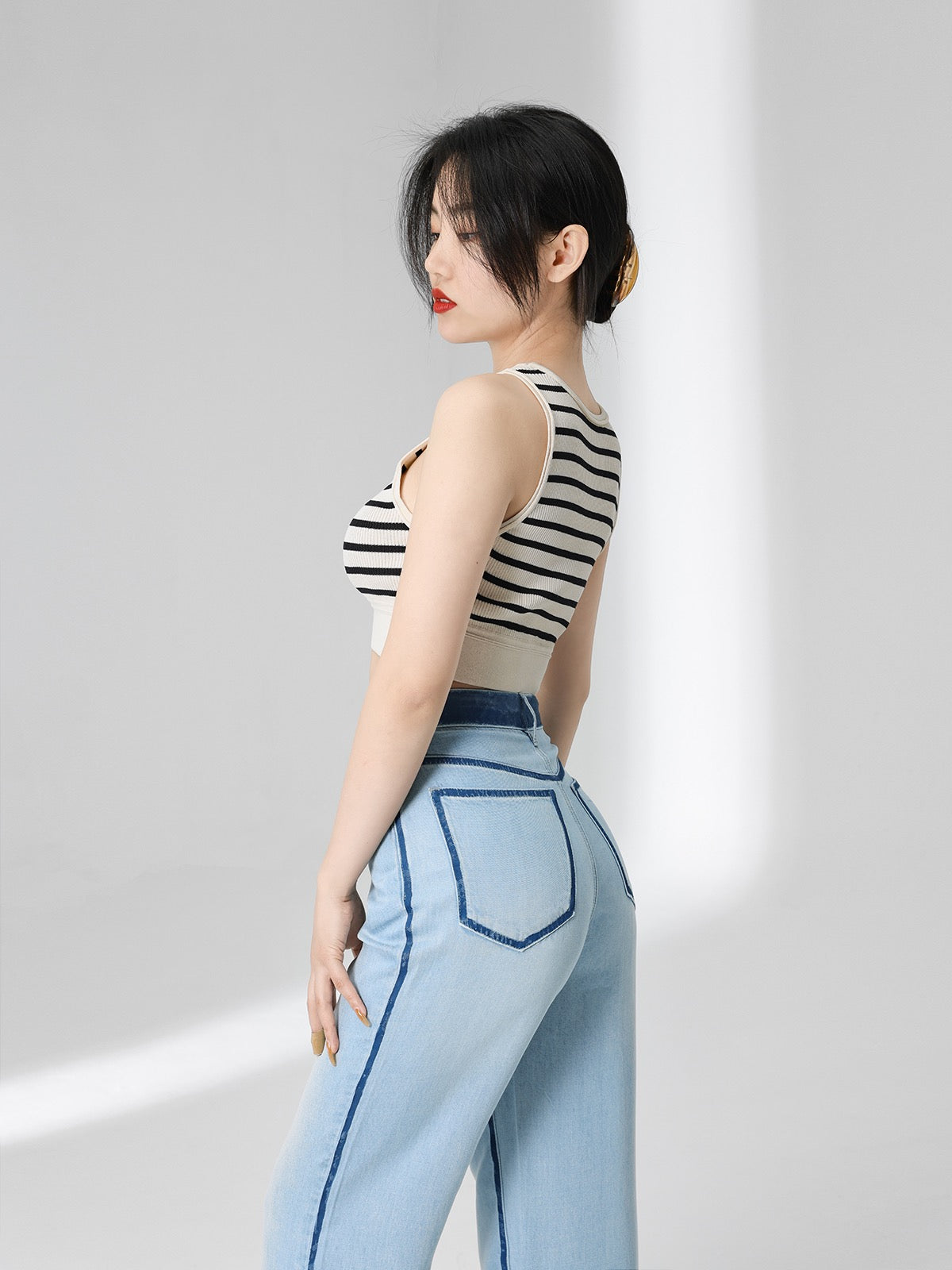Wang Youshan denim wide-leg pants women's floor-mopping tencel drape 2023 summer thin section straight tube loose slim high-waisted pants