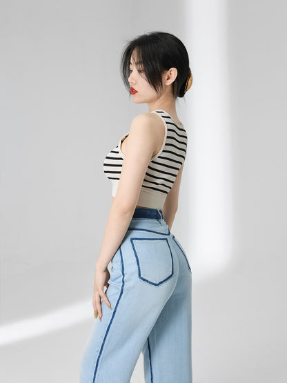 Wang Youshan denim wide-leg pants women's floor-mopping tencel drape 2023 summer thin section straight tube loose slim high-waisted pants