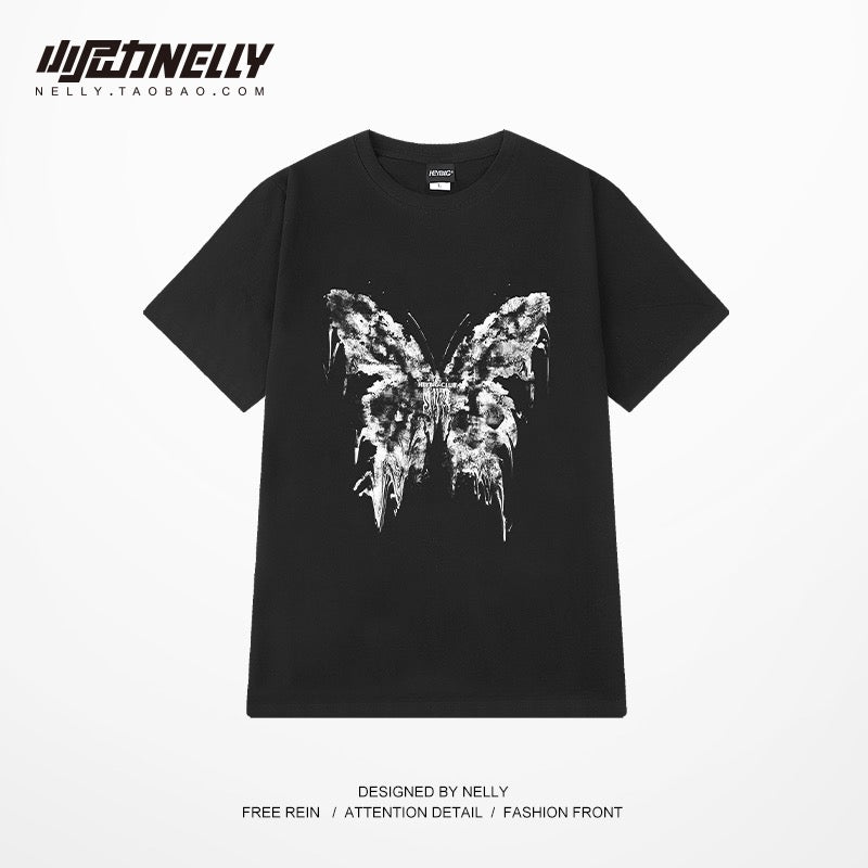 Hong Kong style pure cotton short-sleeved T-shirt men's summer ins trend bottoming shirt design sense loose cartoon mid-sleeved half-sleeved T-shirt
