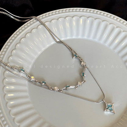 Double-layer stacked four-pointed star necklace female 2023 new hip-hop collarbone chain fashion sweet cool hot girl all-match necklace