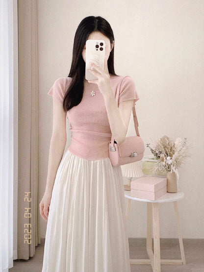 Wear tea with a whole set of summer complete set with age-reducing suit top chiffon skirt two-piece suit small man