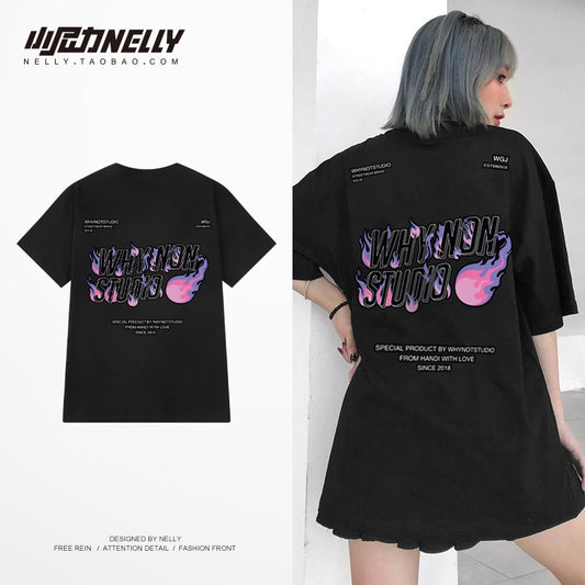 American cotton hiphop heavyweight t-shirt men's short-sleeved summer trendy brand loose large size half-sleeved mid-sleeved trendy clothes