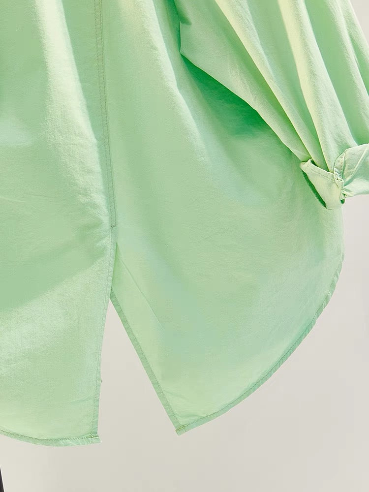Fruit green back slit casual shirt women 2023 early autumn new Korean version loose all-match single-pocket shirt cardigan