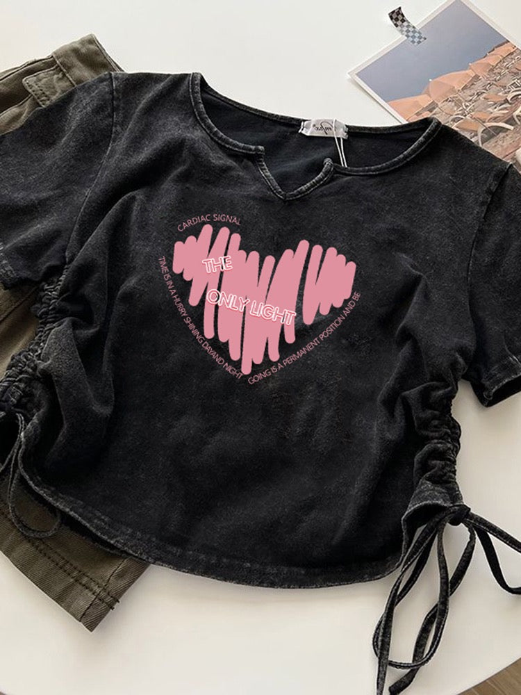 Retro washed old short-sleeved t-shirt women's summer 2023 new compassionate design sense niche short collarbone top