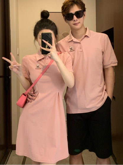 2023 new summer ins net red American style casual sports style polo dress tide for couples