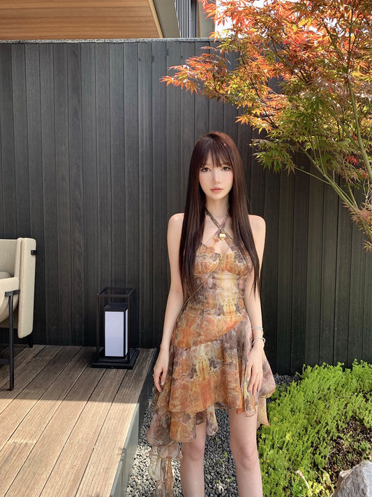 CHICYOU【Non-Eating Fireworks】Colorful Fairy Bandage Slender Hanging Neck Skirt Suspender Dress