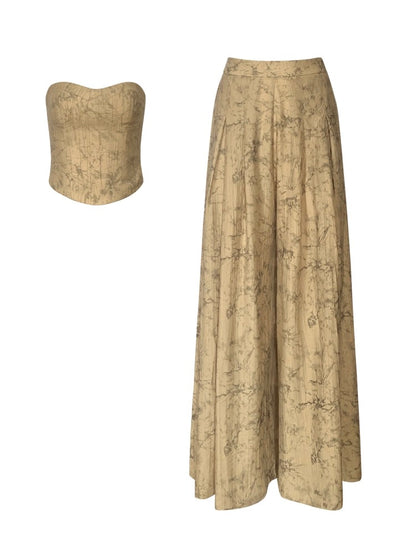 Middletone | Matsumoto suit~Fashionable original wabi-sabi print three-dimensional cut tube top pants suit