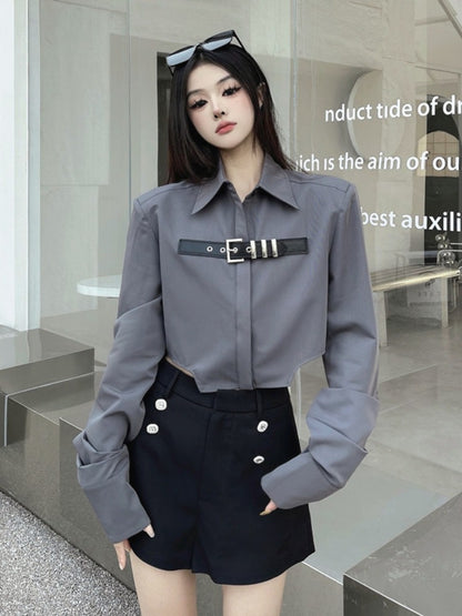 American hot girl short waist shirt women's spring design sense niche shirt coat chic top tide