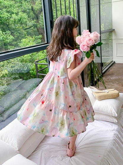 Girls summer dress 2023 new foreign style children's skirt summer little girl summer lotus leaf sleeve princess dress