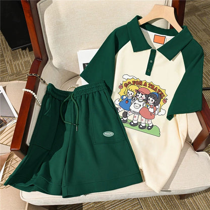 POLO collar pure cotton short-sleeved casual sports suit women's Korean version loose summer fashion age-reducing wide-leg pants two-piece set