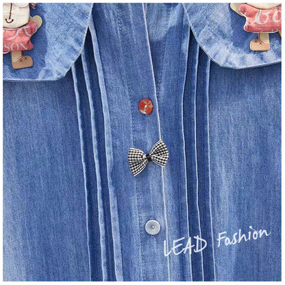 100 yuan, three pieces, take a picture, contact customer service to change the price, cartoon lapel short-sleeved denim doll shirt, small fresh shirt