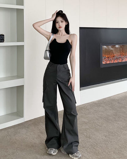 Gray high-end overalls women's summer slim loose casual trousers high waist straight wide leg mopping pants