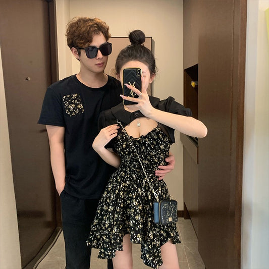 Very fairy couple clothes summer clothes one skirt one clothes niche 2023 new spring your clothes my skirt summer short-sleeved T-shirt