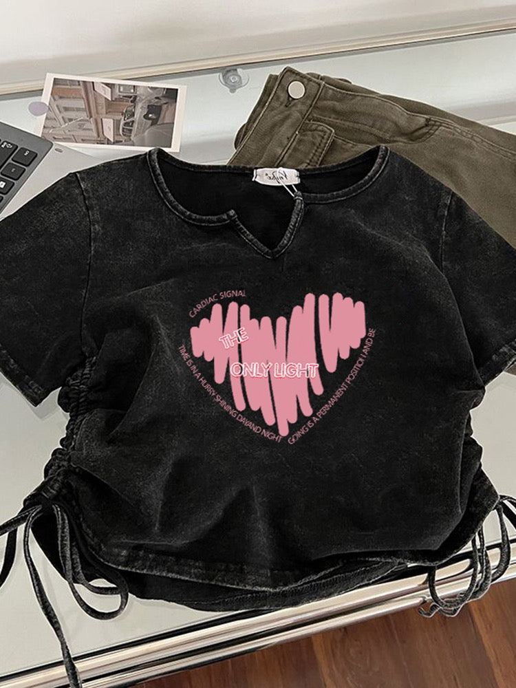 Retro washed old short-sleeved t-shirt women's summer 2023 new compassionate design sense niche short collarbone top