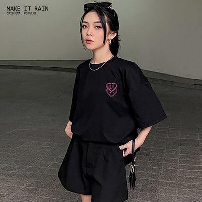 Ins trend new love letter couple tops 2022 national trend hip-hop men's trendy all-match short-sleeved T-shirt loose