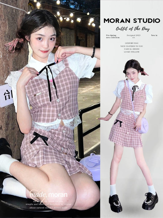Milk wear a complete set of small children summer American sweet and spicy top suit skirt net red fried street two-piece suit
