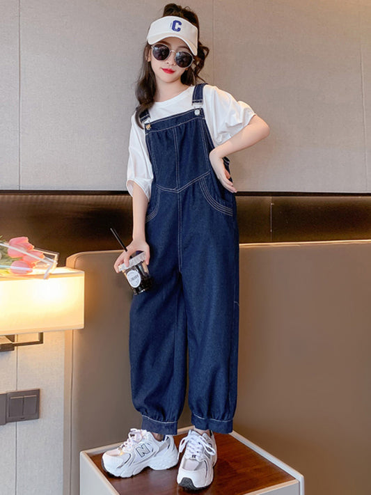 Girls' overalls summer clothes 2023 new Korean children's pants foreign style girls' summer fashionable denim trousers