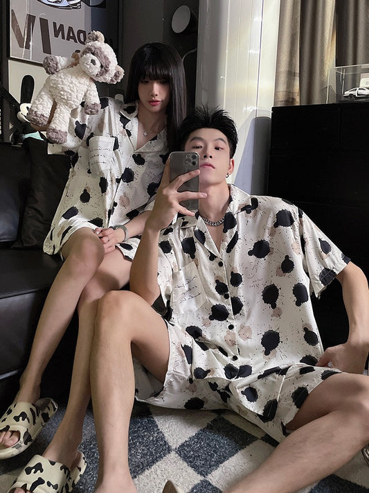 Couple pajamas women's summer short-sleeved ice silk thin section 2023 new men's summer high-end home service suit