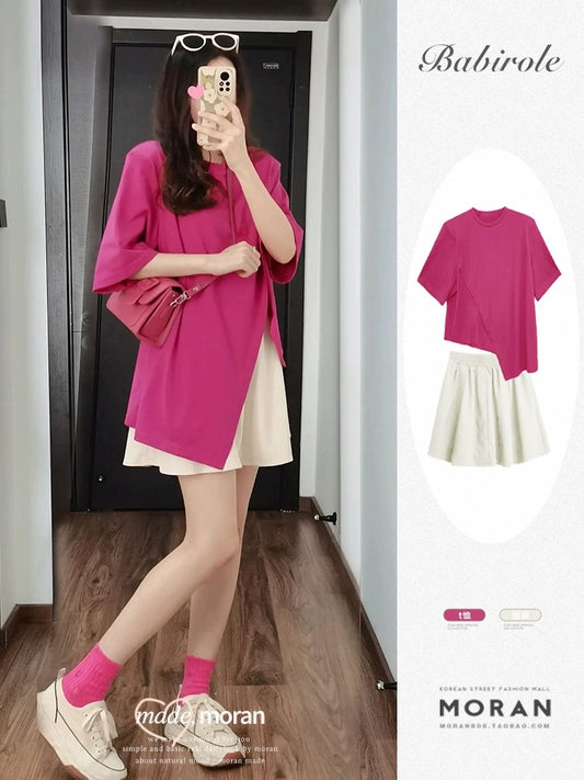 Milk wear is playful and lively. Two-piece suit women's casual t-shirt top skirt pants slightly fat and thin summer
