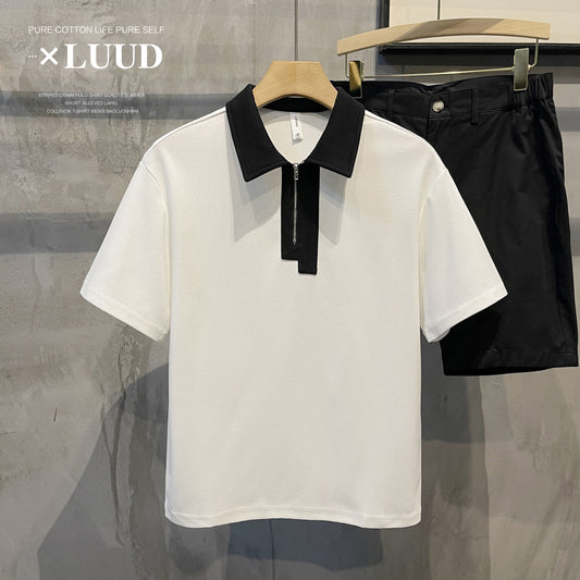 Copy of LUUD short-sleeved lapel POLO shirt men's summer trend back printing high-end casual pique cotton top T-shirt